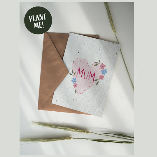 Mum Botanical Heart Plantable Card