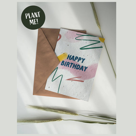 Plantable Abstract Happy Birthday Card